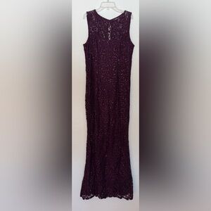 Blu Sage Sleeveless Sequin Lace Maxi Dress in Plum